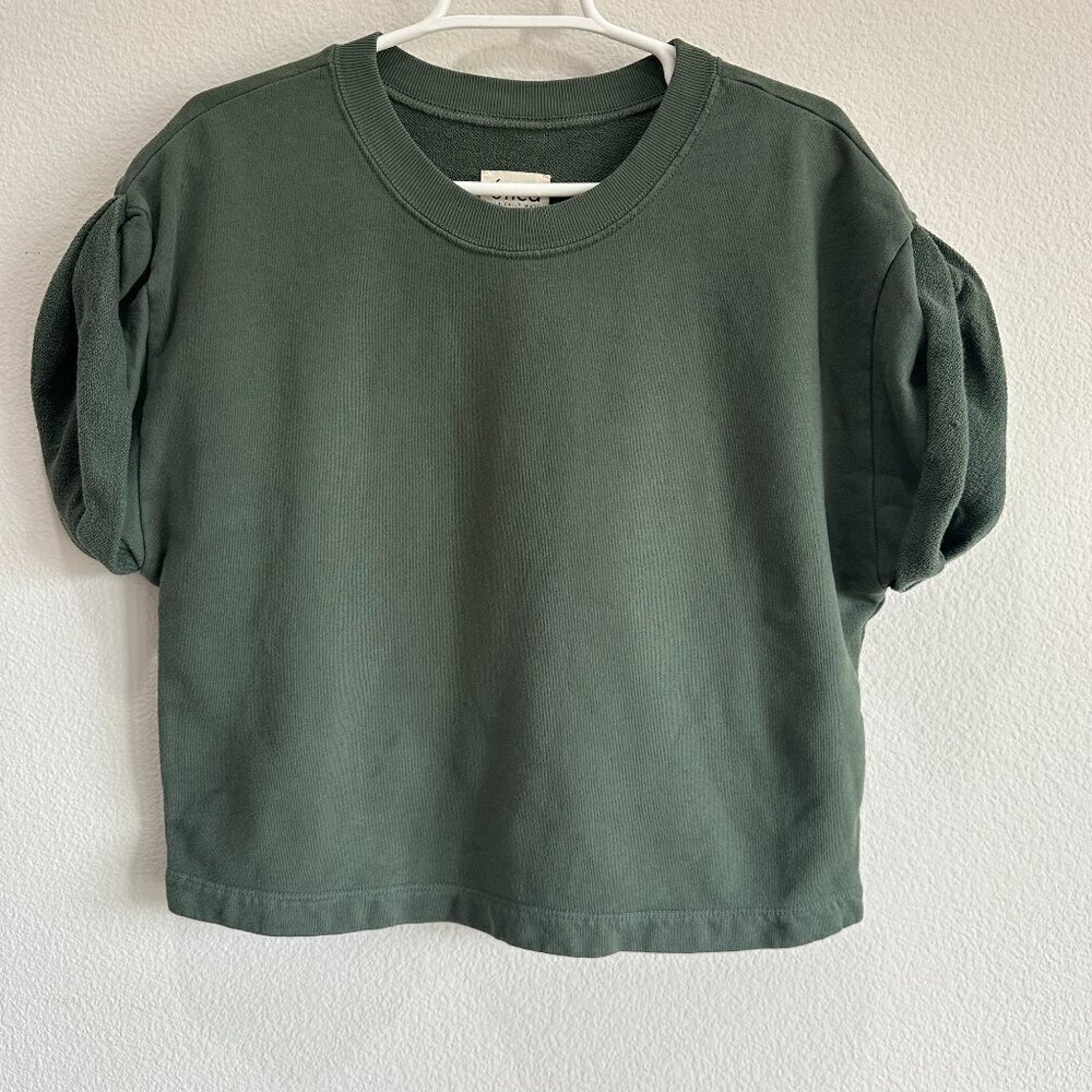 ética Ethically Made Army Green Rolled Short Sleeve Crew Neck Sweatshirt Top - Picture 1 of 5